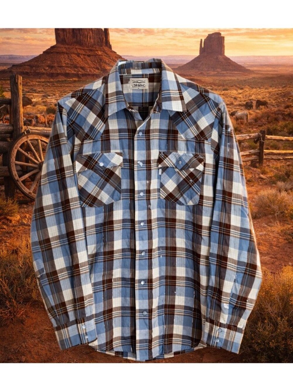 Levi’s Vintage Pearl Snap Plaid Western Button Down Shirt Cowboy Medium